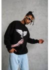 Erkek Güvercin Baskılı Sweatshirt - Siyah