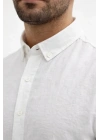 Erkek KETEN Kumaş Oversize Uzun Kollu Rahat Kalıp Gömlek - Beyaz