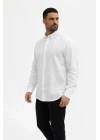 Erkek KETEN Kumaş Oversize Uzun Kollu Rahat Kalıp Gömlek - Beyaz