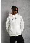 Erkek Kordon İpli Baskılı Kapüşonlu Sweatshirt - Beyaz