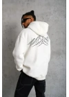 Erkek Nihilist Penguen Özel Tasarım Oversize Kapüşonlu Sweatshirt - Beyaz