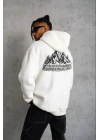 Erkek Nihilist Penguen Temalı Oversize Kapüşonlu Sweatshirt - Beyaz