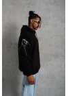Erkek Oversize Üç İplik Kapüşonlu Sweatshirt – Siyah “Don’t Be Terrified” Ön, Sırt Ve Kol Baskılı, Kanguru Cepli, Ribanalı Rahat Model- Siyah