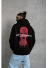 Erkek Oversize Üç İplik Kapüşonlu Sweatshirt – Siyah “Don’t Be Terrified” Ön, Sırt Ve Kol Baskılı, Kanguru Cepli, Ribanalı Rahat Model- Siyah