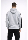 Erkek Şeritli Kapüşonlu Sweatshirt Oversize 3 Iplik Pamuklu - Beyaz