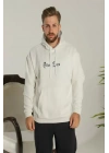 Erkek Sırt Baskılı Oversize Üç İplik Kapüşonlu Sweatshirt - Beyaz