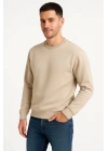 Erkek Üç İplik Düz Bisiklet Yaka SweatShirt - Bej