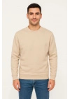 Erkek Üç İplik Düz Bisiklet Yaka SweatShirt - Bej