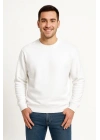 Erkek Üç İplik Düz Bisiklet Yaka SweatShirt - Beyaz