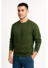 Erkek Üç İplik Düz Bisiklet Yaka SweatShirt - Haki