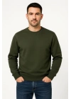 Erkek Üç İplik Düz Bisiklet Yaka SweatShirt - Haki