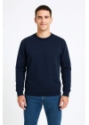 Erkek Üç İplik Düz Bisiklet Yaka SweatShirt - Lacivert