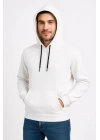 Erkek Üç İplik Kapüşonlu Kanguru Cepli SweatShirt Hoodie - Beyaz