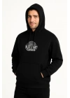 Erkek Üç İplik Kapüşonlu Ön Ve Arka Baskılı SweatShirt Hoodie - Siyah