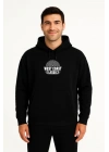 Erkek Üç İplik Kapüşonlu Ön Ve Arka Baskılı SweatShirt Hoodie - Siyah