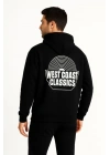 Erkek Üç İplik Kapüşonlu Ön Ve Arka Baskılı SweatShirt Hoodie - Siyah