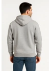 Erkek Üç İplik Kapüşonlu Tam Fermuarlı Kanguru Çepli SweatShirt Hoodie - Gri