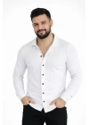 Erkek Waffle Kumaş Uzun Kollu Düğmeli Açık Yaka Regular Fit Gömlek - Beyaz