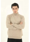 Erkek Yarım Balıkçı Yaka Triko Kazak - Bej