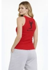 Fitilli Atlet Sıfır Yaka Slim Fit Arka Baskılı Spor Atlet - Kırmızı