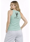 Fitilli Atlet Sıfır Yaka Slim Fit Arka Baskılı Spor Atlet - Mint Yeşili