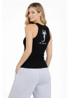 Fitilli Atlet Sıfır Yaka Slim Fit Arka Baskılı Spor Atlet - Siyah
