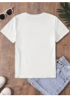 Fiyonk Baskılı Oversize Bisiklet Yaka T-shirt - Beyaz