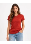 Flam Kumaş Melanj Dokulu Regular Fit Tişört Bisiklet Yaka Yazlık T-Shirt - Kiremit