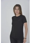 Gögüs Fileli Slim Fit T-shirt - Siyah