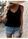 Kadın Askılı Geniş V Yakalı Viskon Bluz