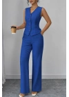 Kadın Askılı önden Düğmeli Bluz Ve Pantolon Keten Ikili Takım