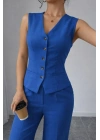 Kadın Askılı önden Düğmeli Bluz Ve Pantolon Keten Ikili Takım