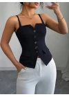 Kadın Askılı önü Düğmeli Atlas Bluz