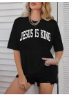 Kadın Bisiklet Yaka Kısa Kol Baskılı T-shirt - Siyah