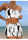 Kadın Büzgü Detay Askılı Crop Mini Tayt Ikili Takım