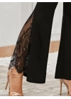 Kadın Dantel Eklemeli Ispanyol Paça Scuba Tayt Pantalon