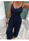 Kadın Ip Askılı V Yakalı Belden Kuşaklı Uzun Aerobin Tulum
