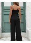 Kadın Ip Askılı V Yakalı Belden Kuşaklı Uzun Aerobin Tulum