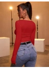 Kadın Kırmızı Kaşkorse Kumaş Bluz
