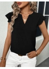 Kadın Kısa Kelebek Kollu V Yakalı Bluz