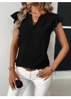 Kadın Kısa Kelebek Kollu V Yakalı Bluz