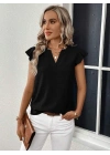 Kadın Kısa Kelebek Kollu V Yakalı Bluz