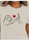 Kadın Kısa Kollu Bisiklet Yaka Köpek Baskılı Viskon Bluz