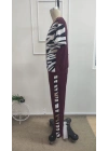 Kadın Kısa Kollu Bisiklet Yaka Zebra Desen Bluz Ve Pantolon Ikili Takım