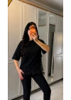 Kadın Kısa Kollu Bisiklet Yakalı Dantel Detaylı Viskon Iki Iplik Bluz