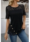 Kadın Kısa Kollu Dantel Detaylı Yandan Düğmeli Waffle Bluz