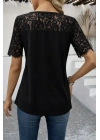 Kadın Kısa Kollu Dantel Detaylı Yandan Düğmeli Waffle Bluz
