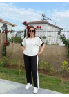 Kadın Kısa Kollu Modal Dokulu Kumaş Yanı şeritli Takım