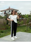 Kadın Kısa Kollu Modal Dokulu Kumaş Yanı şeritli Takım