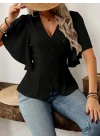 Kadın Kısa Kollu önden Düğmeli Ithal Krep Bluz